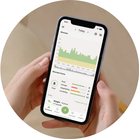 Nutrisense mobile app showing summary of statistics