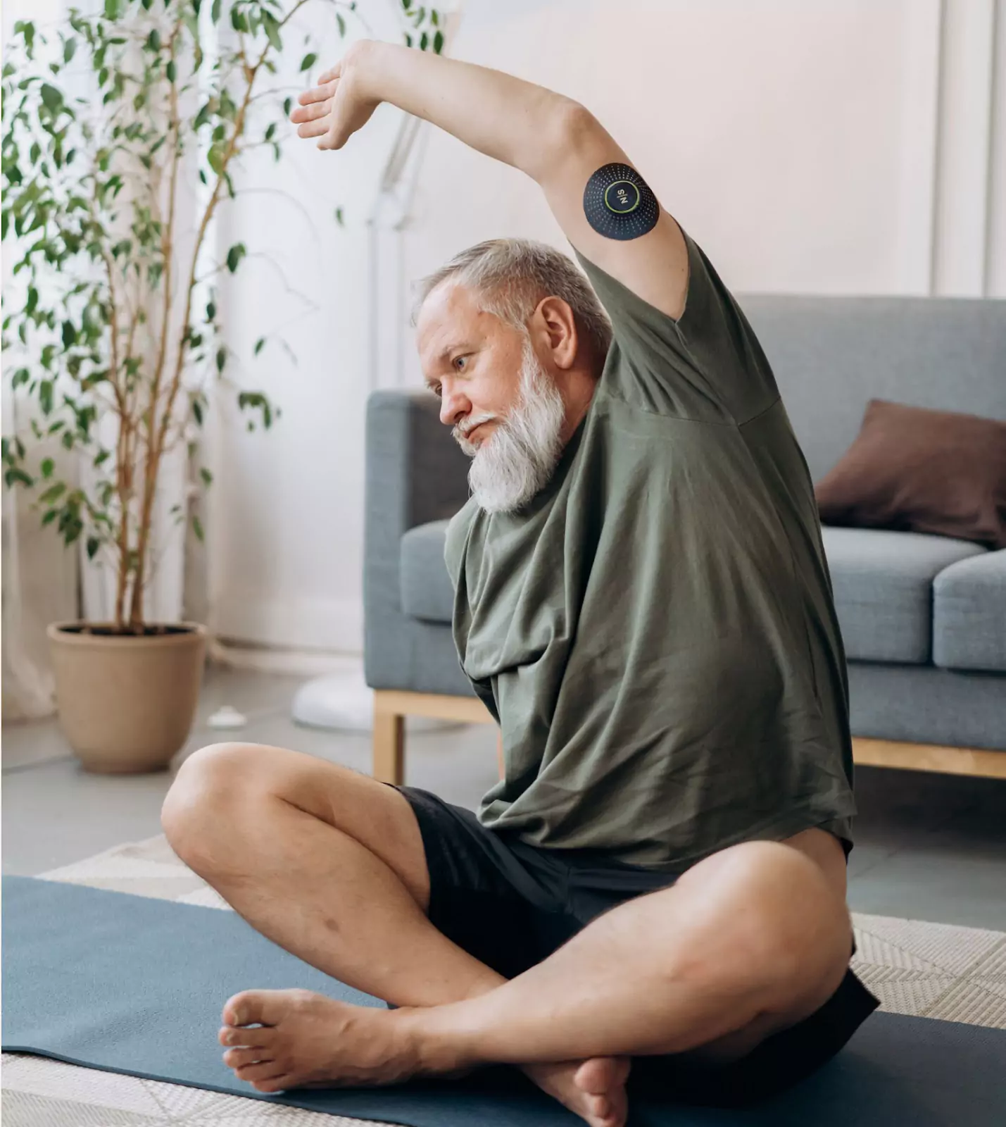 an older man stretching