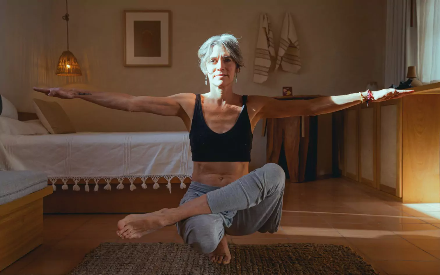 an older person doing yoga