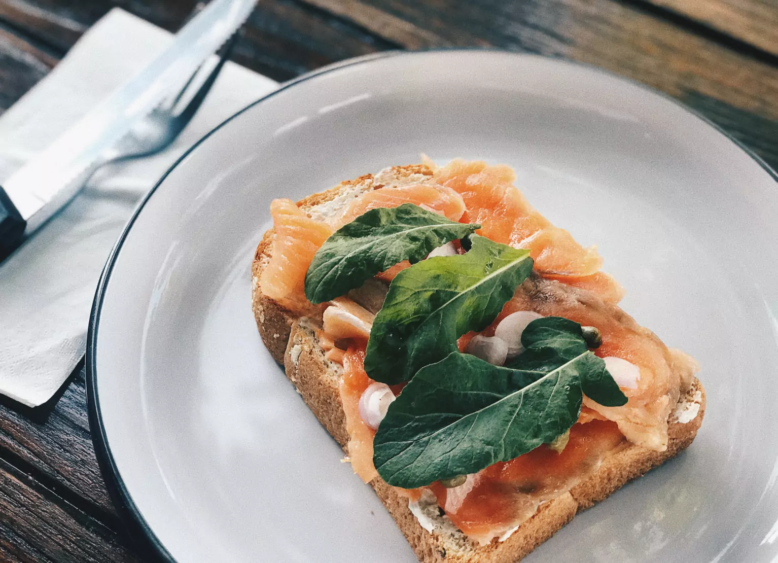 Plate with salmon toast