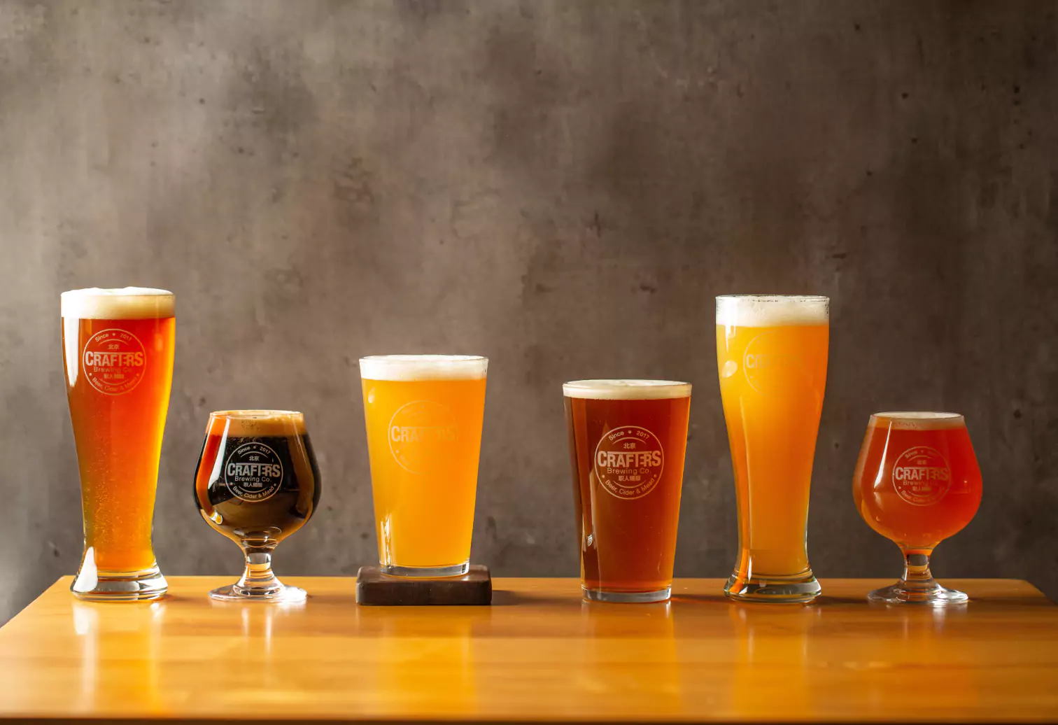 6 types of beer in glasses