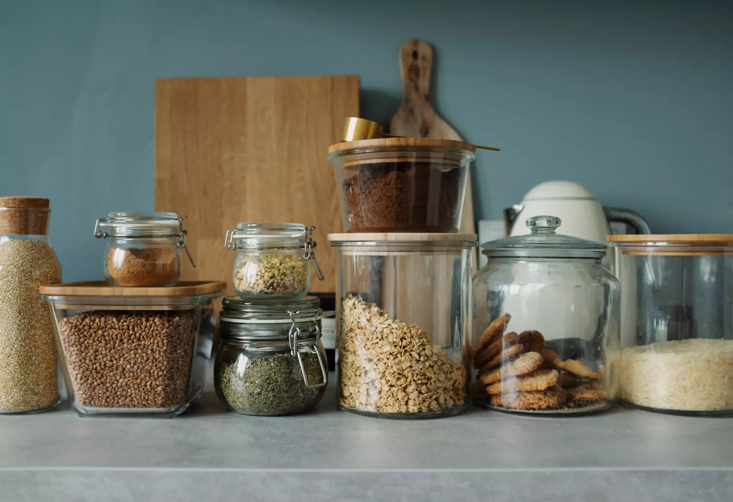 jars with groats, cookies and coffee