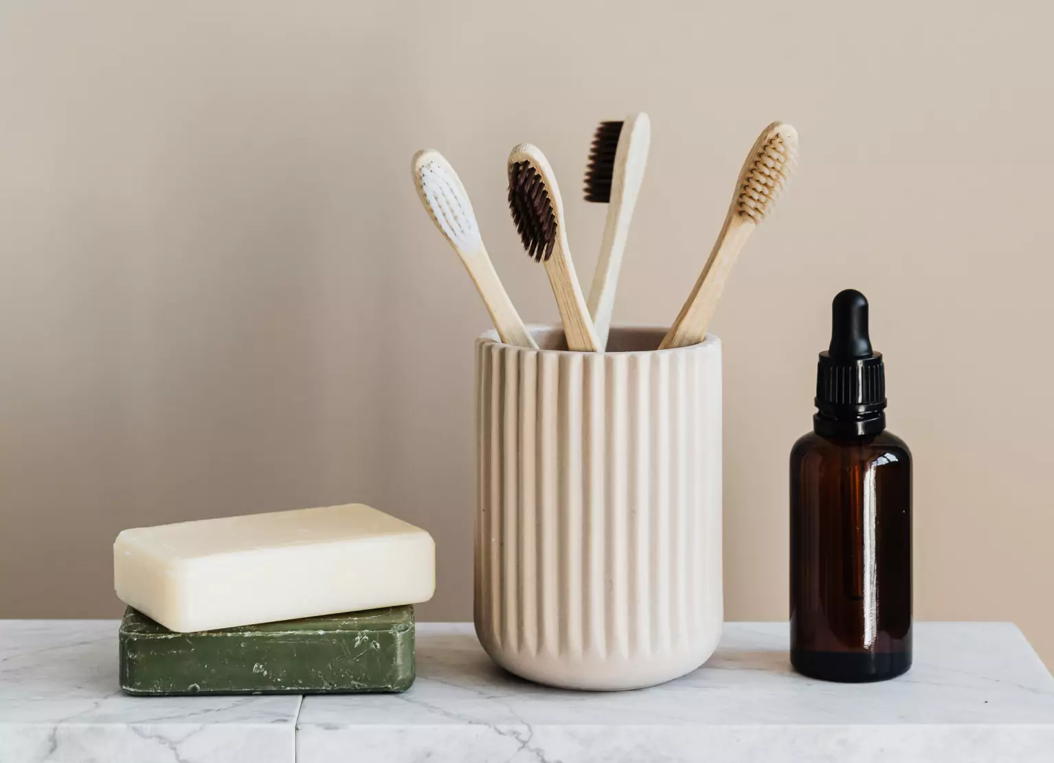 Bathroom counter with non toxic soap