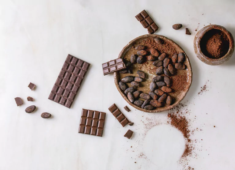 a plate with dark chocolate