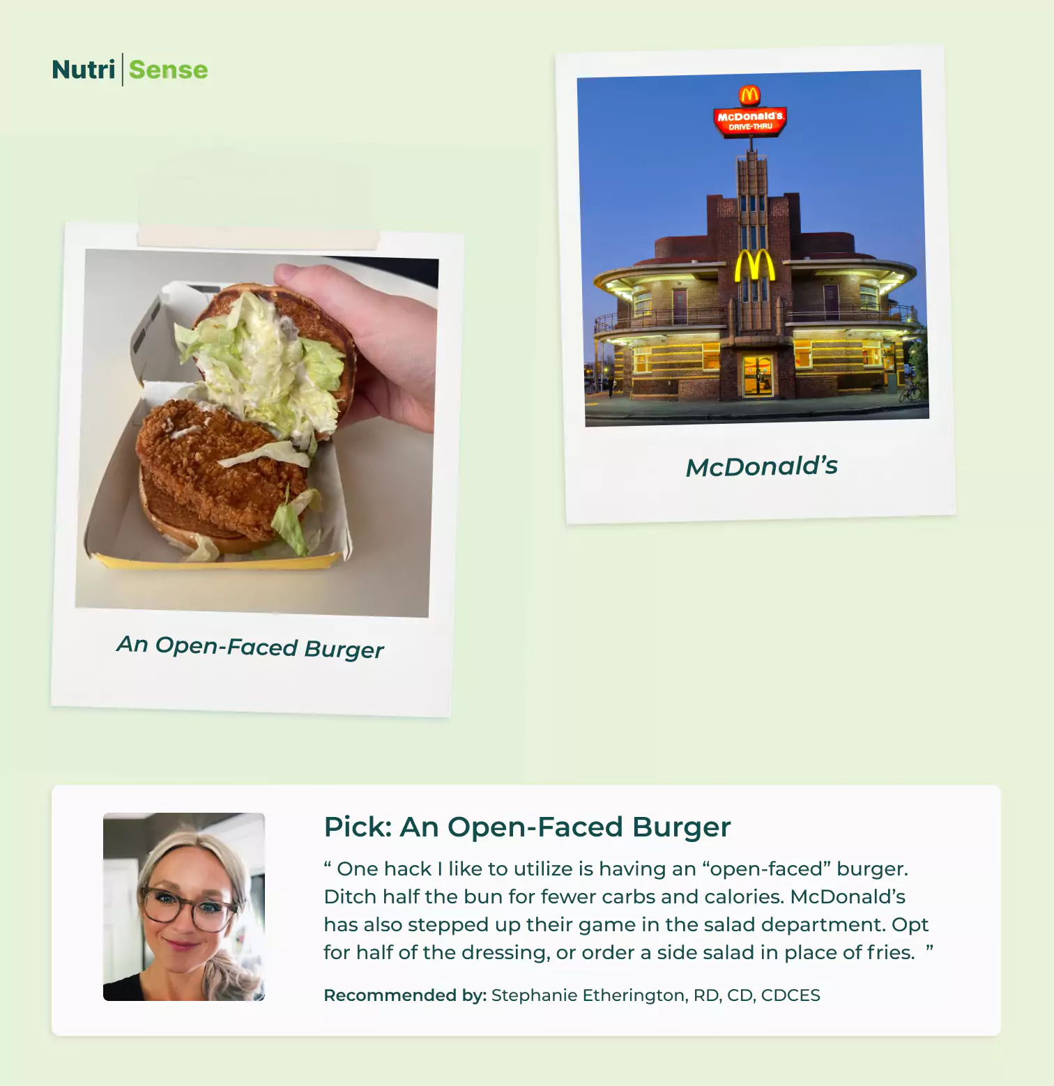  Mc Donal's, an open faced burger, Stephanie Etherington, RD, CD, CDCES