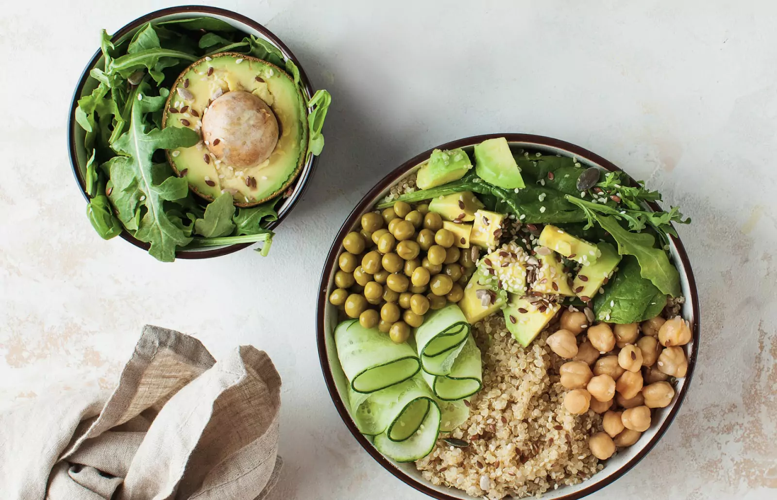 two owls of veggies and avocado