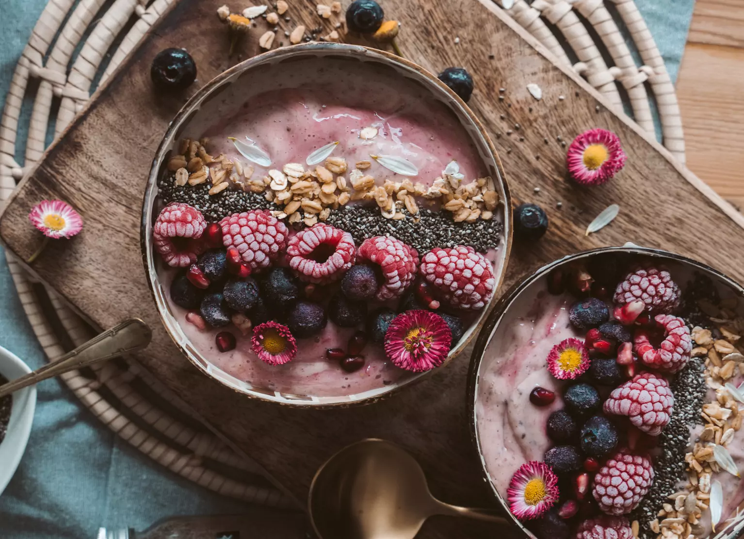 Acai bowl with blueberries, raspberries, and granola