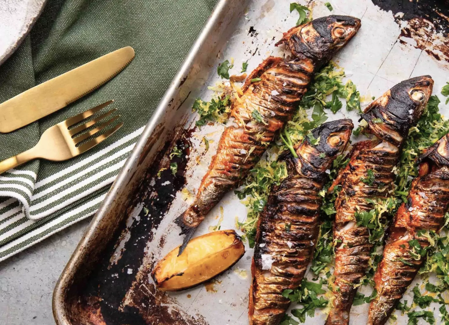 Roasted Sardines on a baking sheet