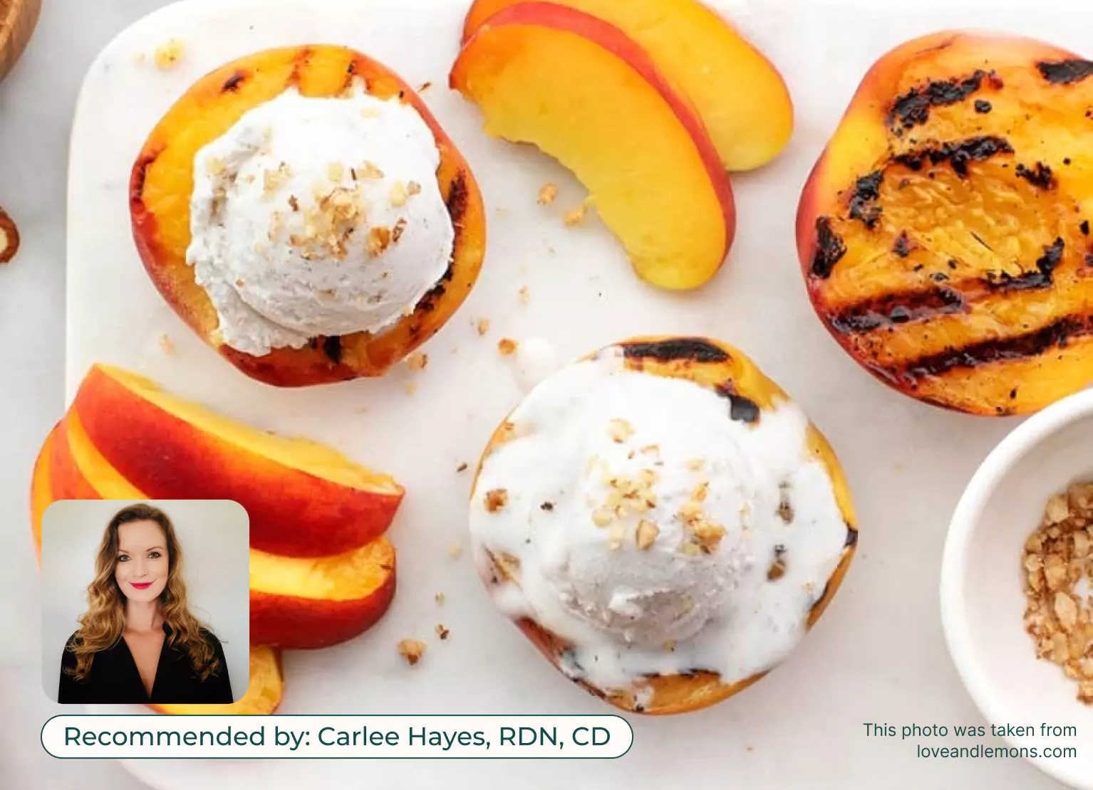 Grilled peaches with ice cream on top