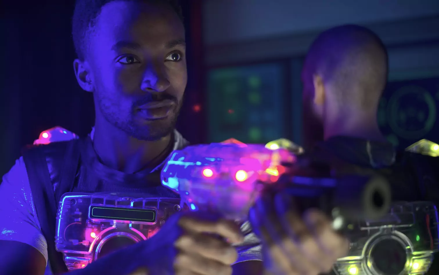 Two people playing Laser Tag