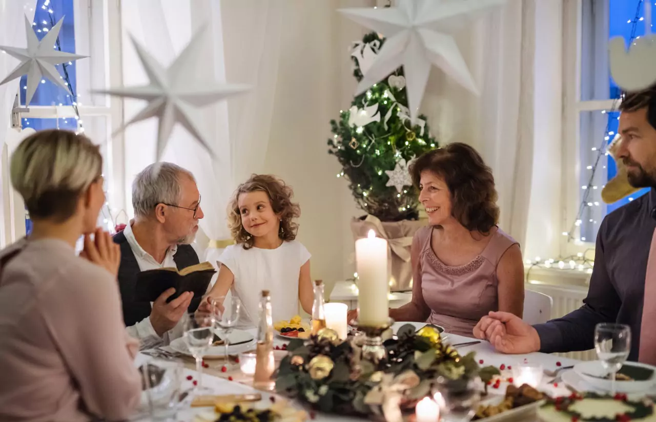 a family having Christmas dinner 