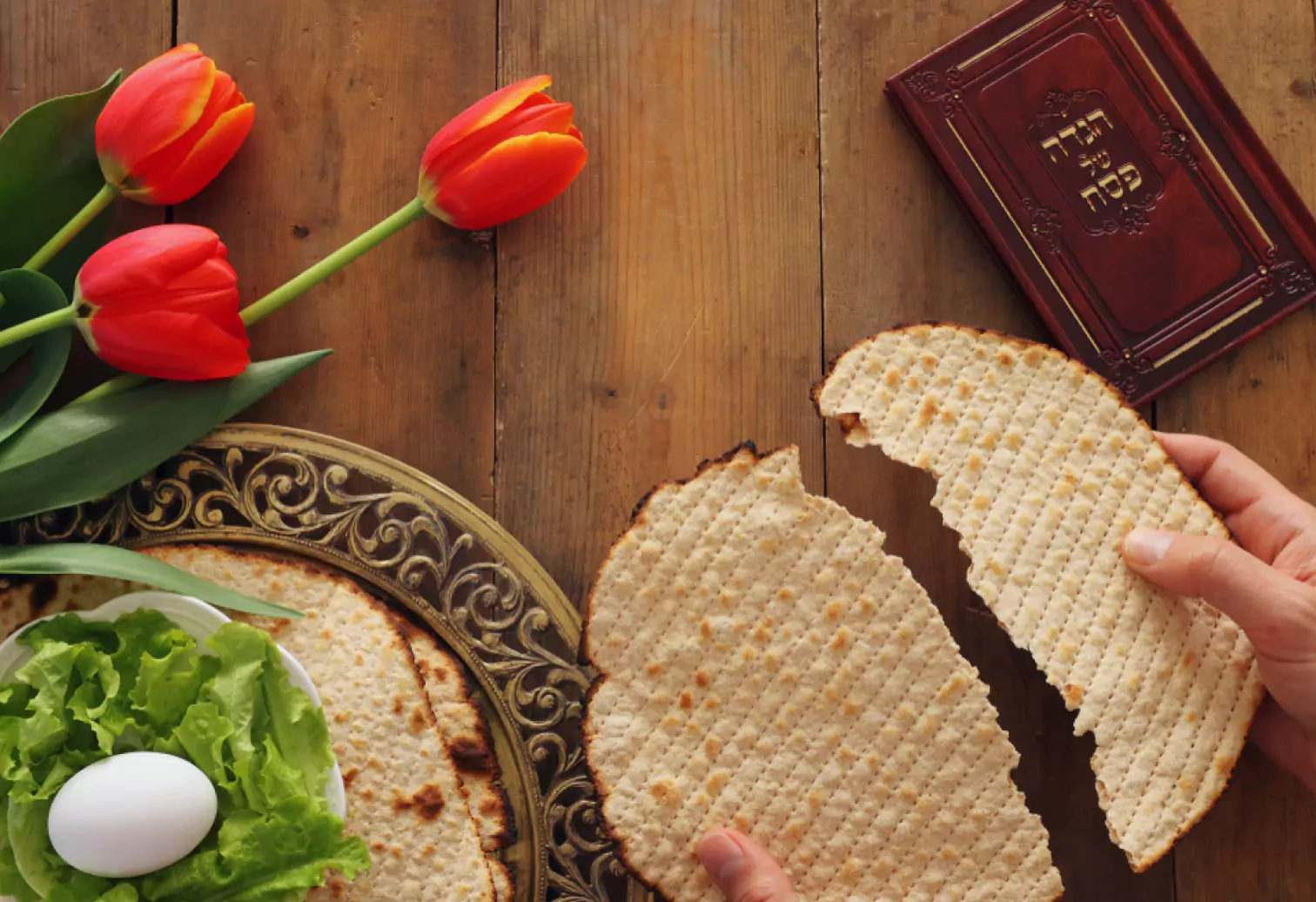 matzoh bread split in half