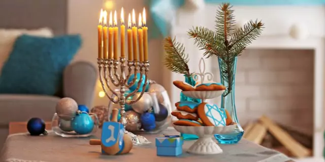 menorah and cookies with star of David