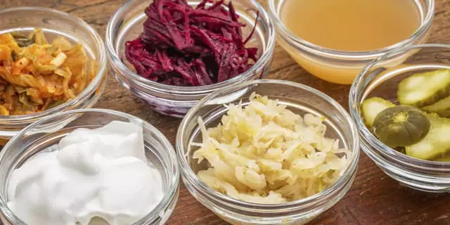 bowls of Vegetable pickles and kimchi 