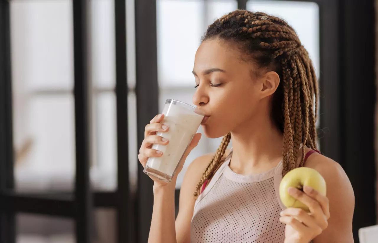 a person drinking kefir 