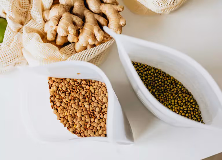 two bags of lentils and legumes