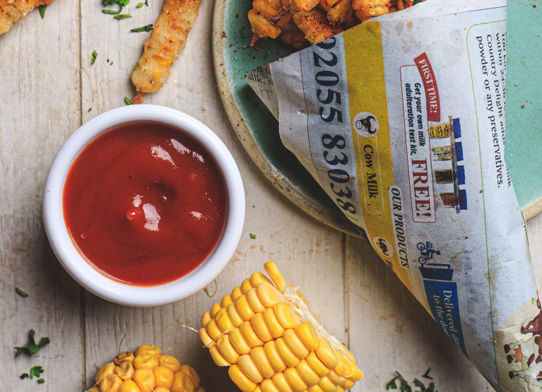 fries and ketchup on a table