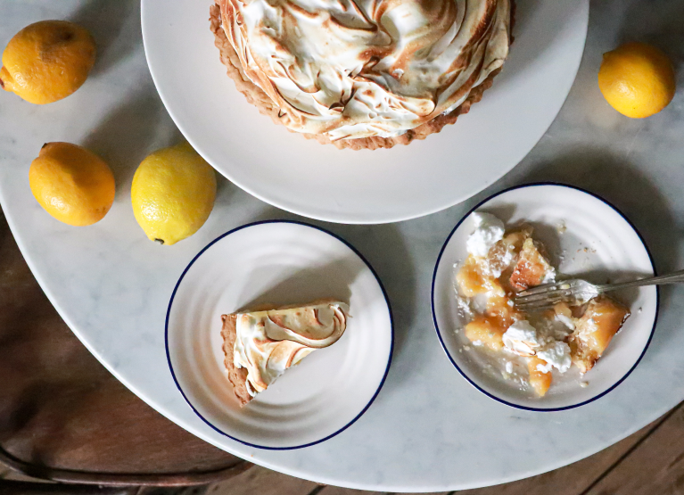 a plate of pie and citrus