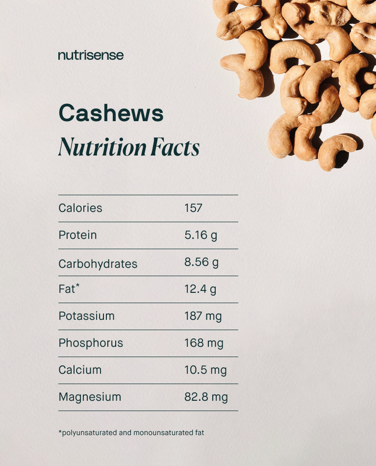 Cashew nutrition labels