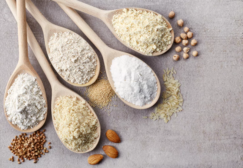 spoons of different types of flour