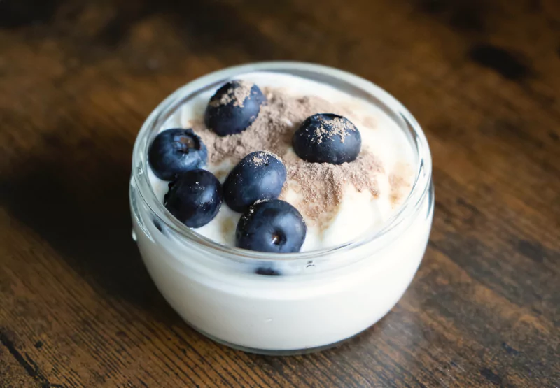 a bowl of yogurt with berries