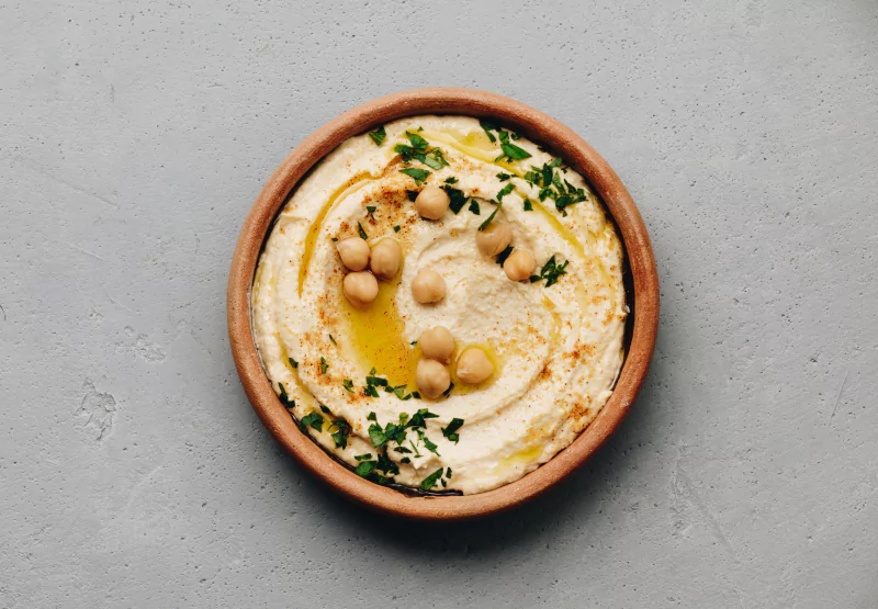 a plate of hummus