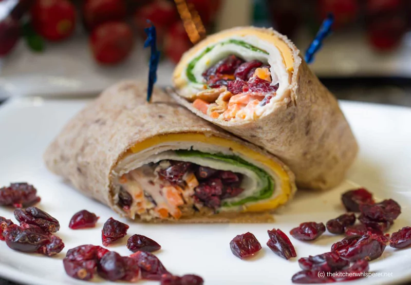 a turkey wrap with dried cranberries