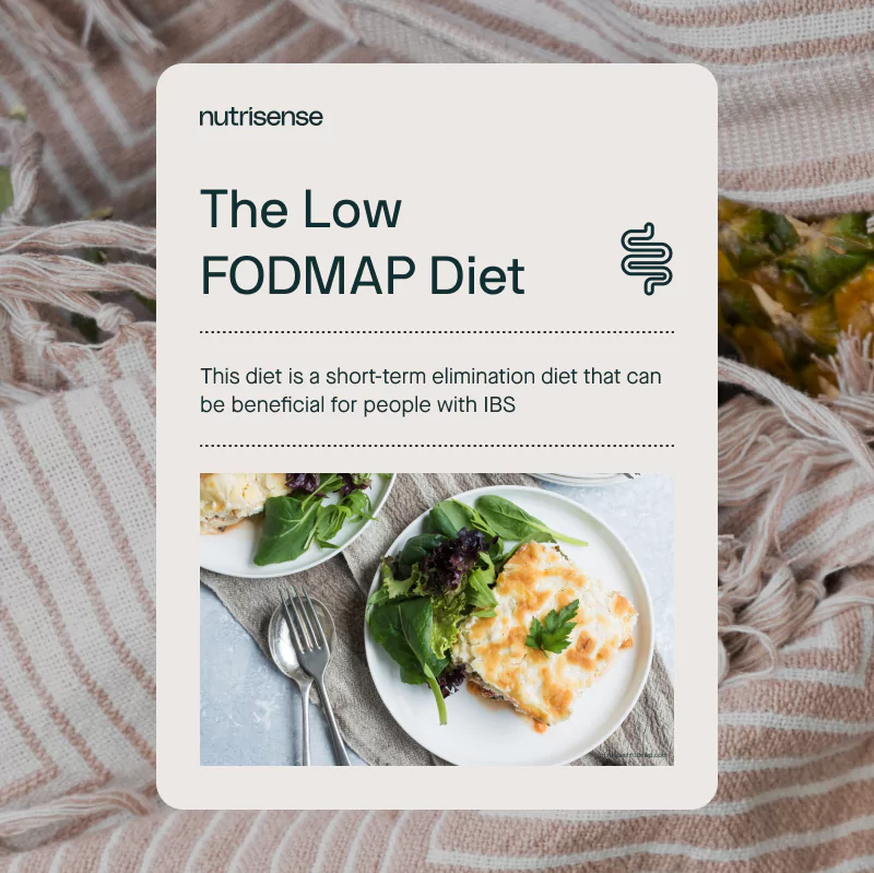 a description of the low fodmap diet with a plate of food