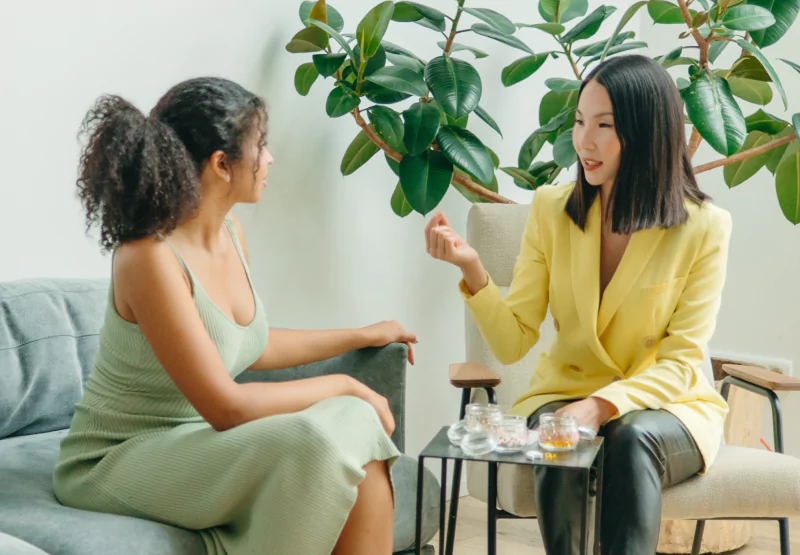 two girls talking about supplements