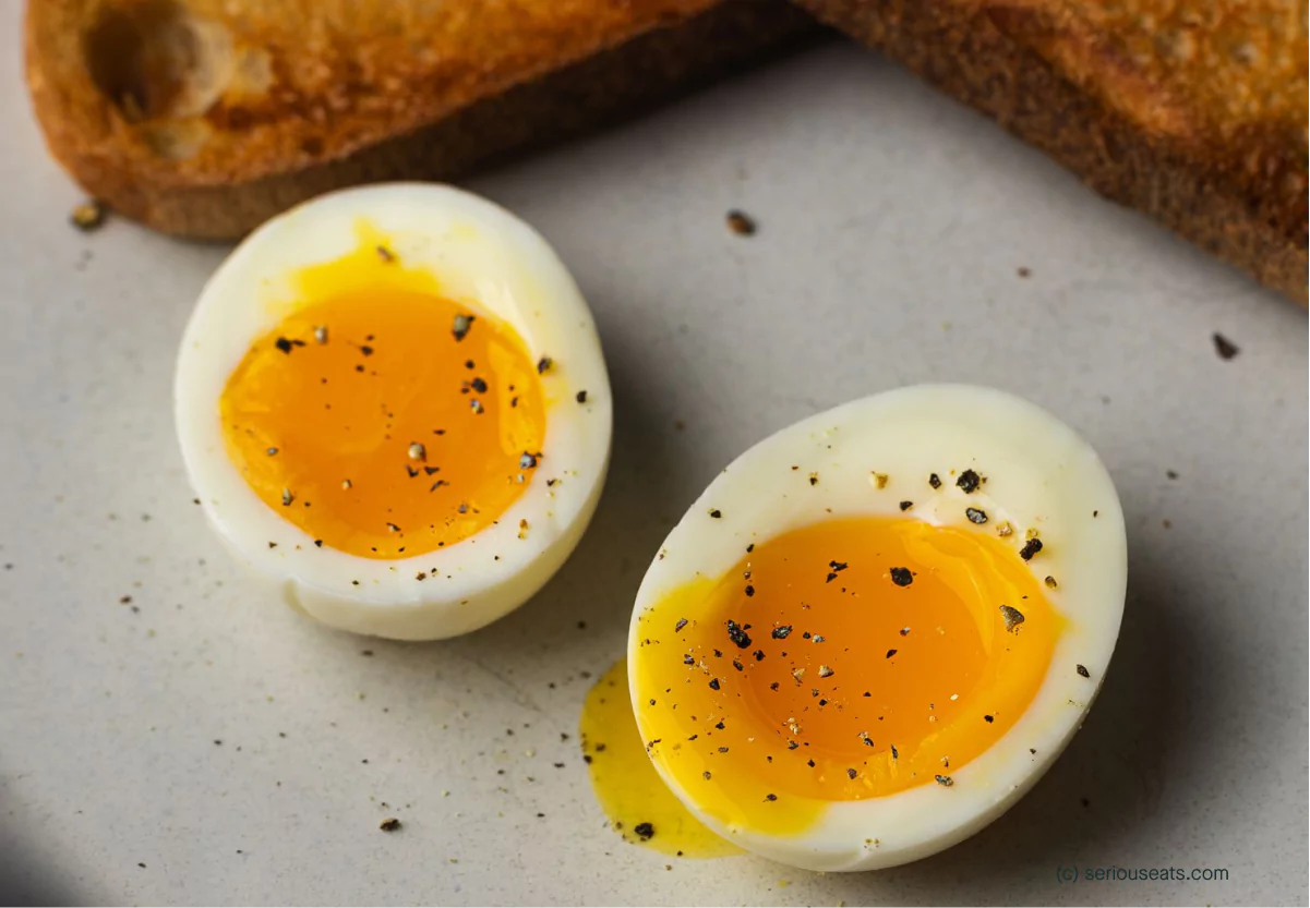 a soft boiled egg split in half