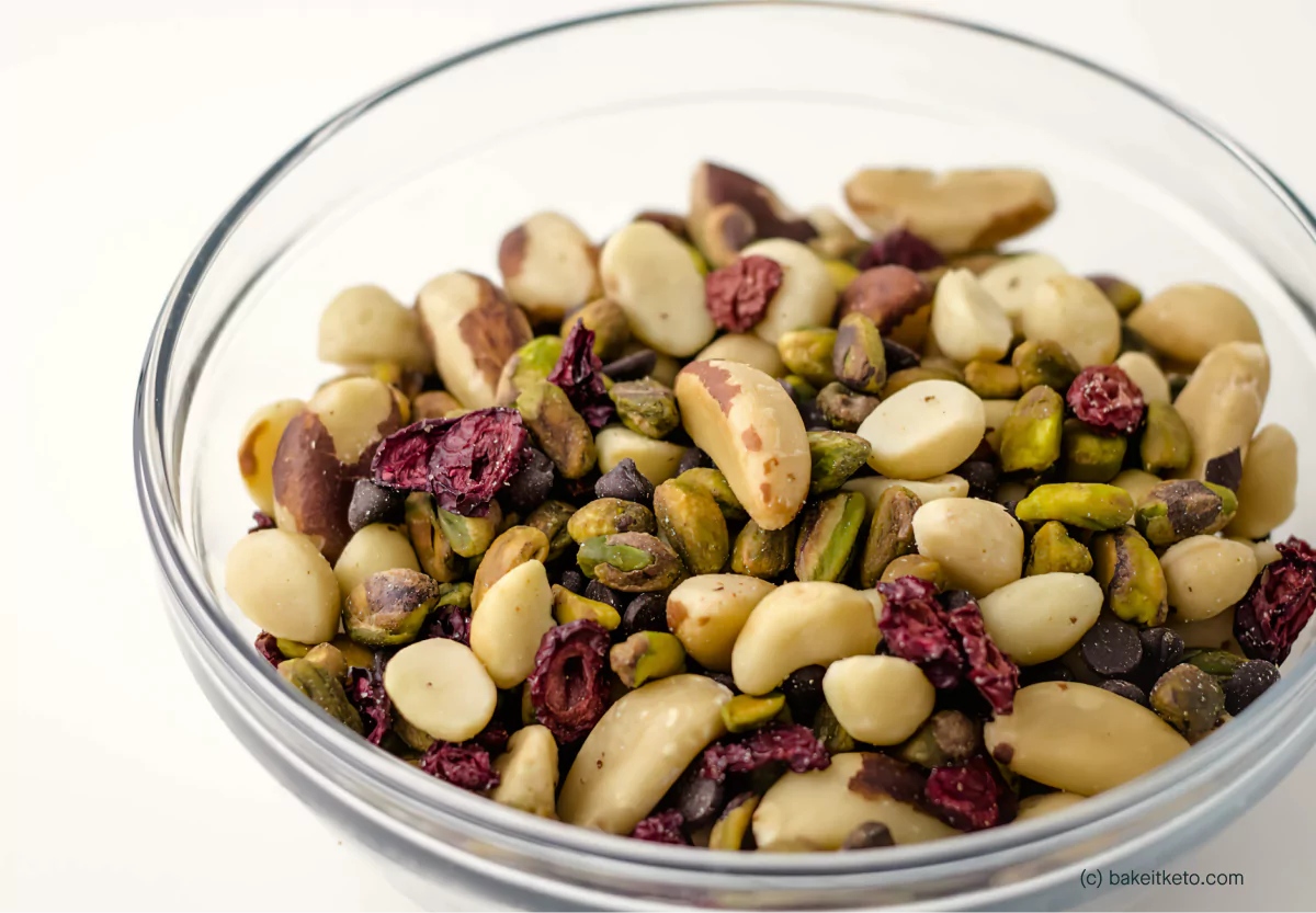 a bowl of keto trail mix