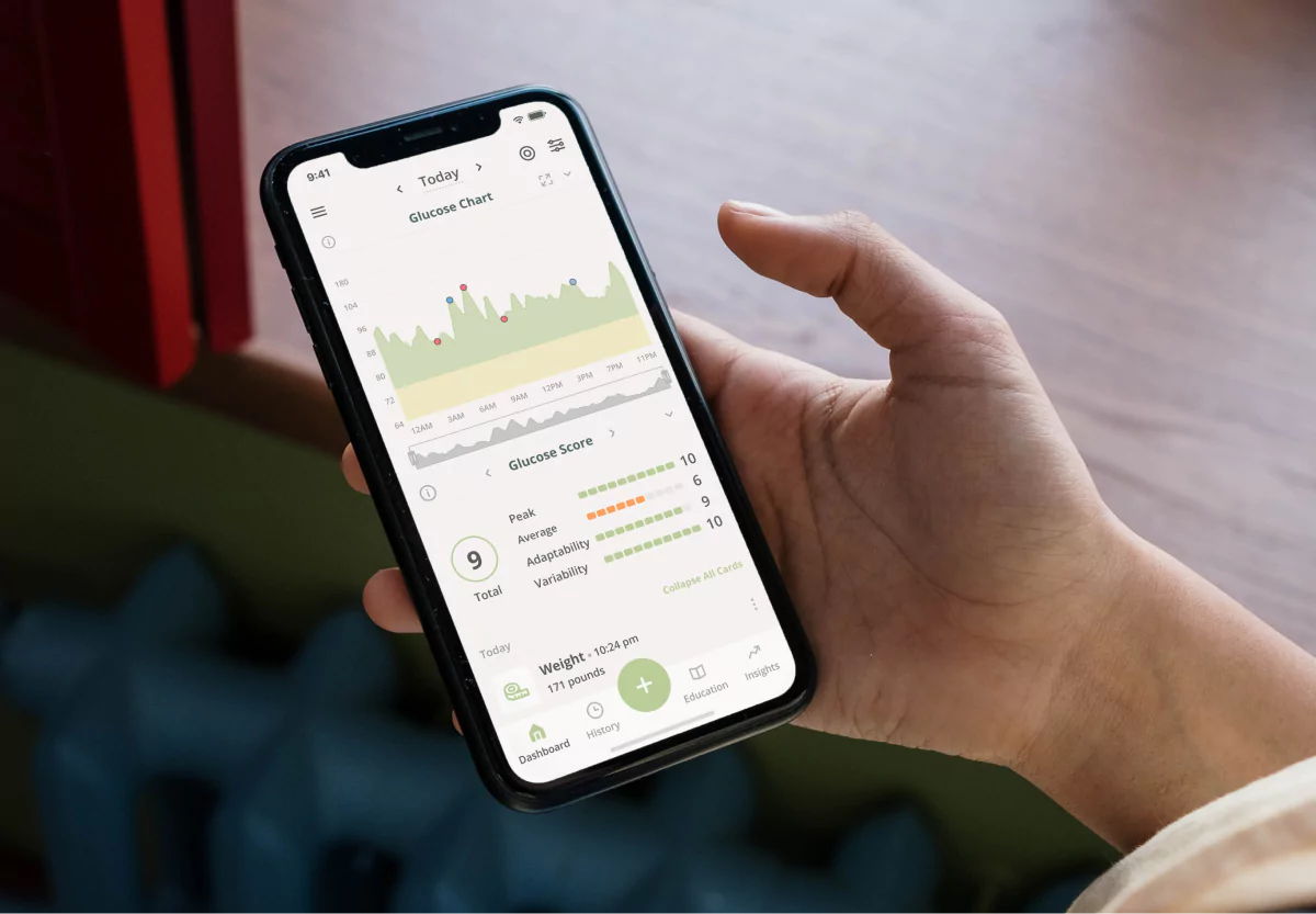An image of a glucose chart on a smartphone