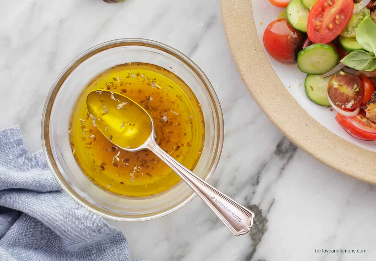 a bowl of greek salad dressing