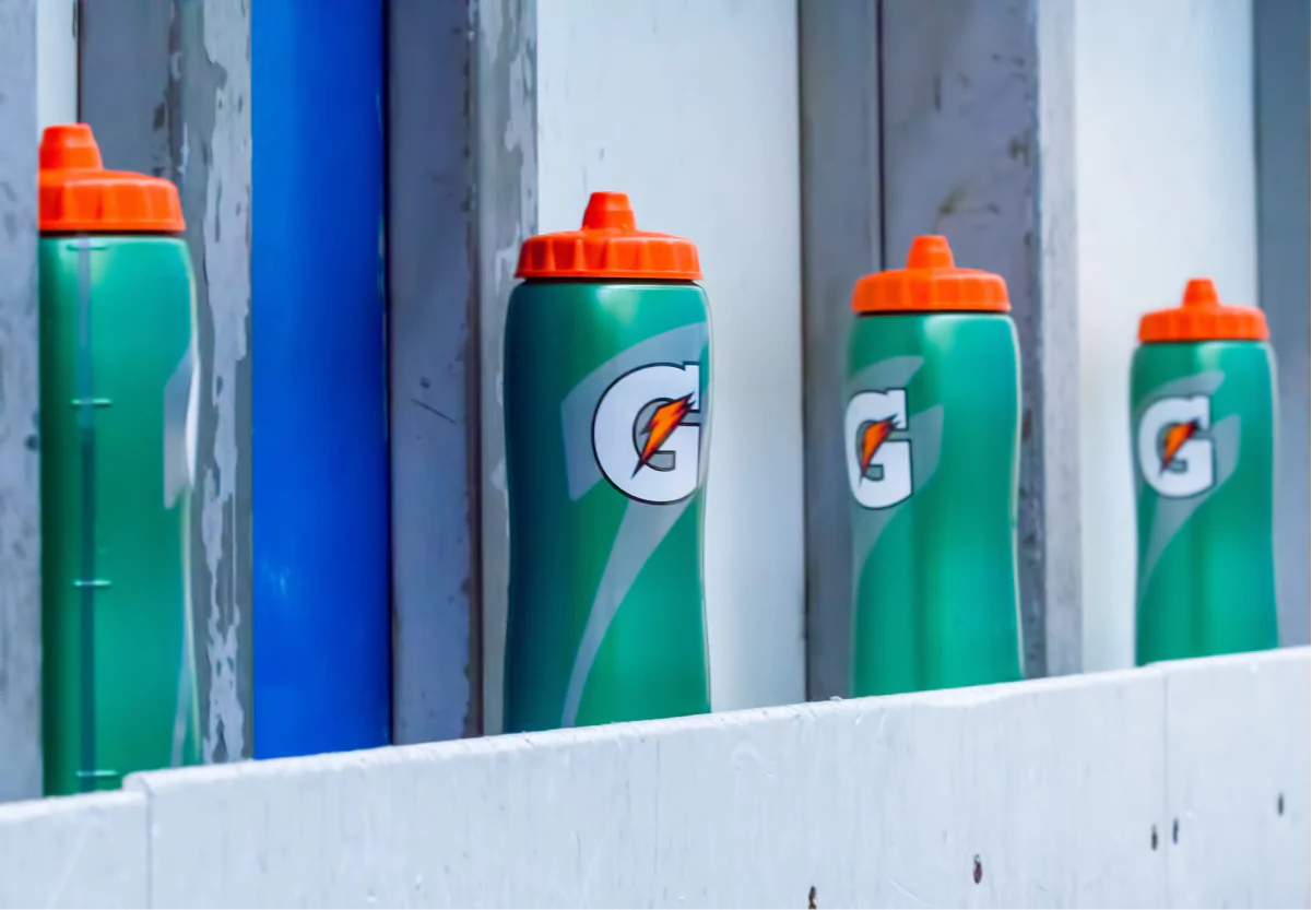 four green bottles of gatorade