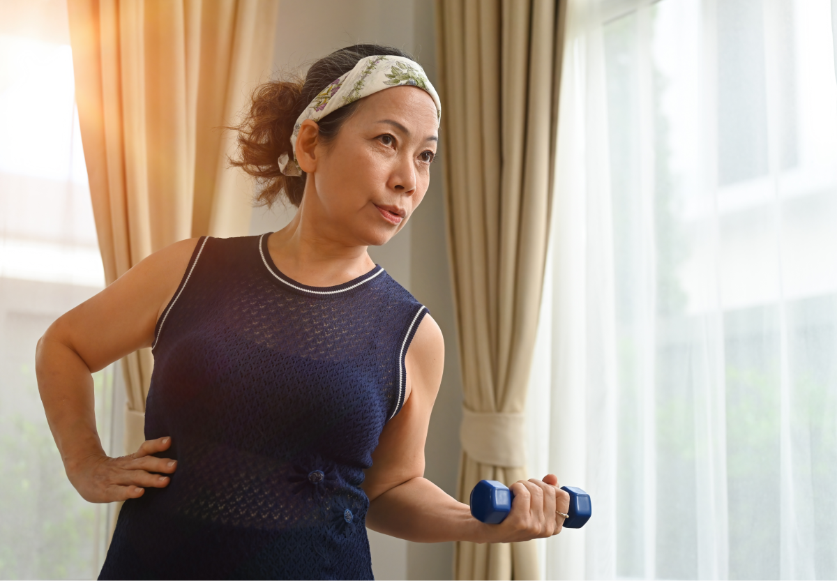 a woman doing a bicep curl