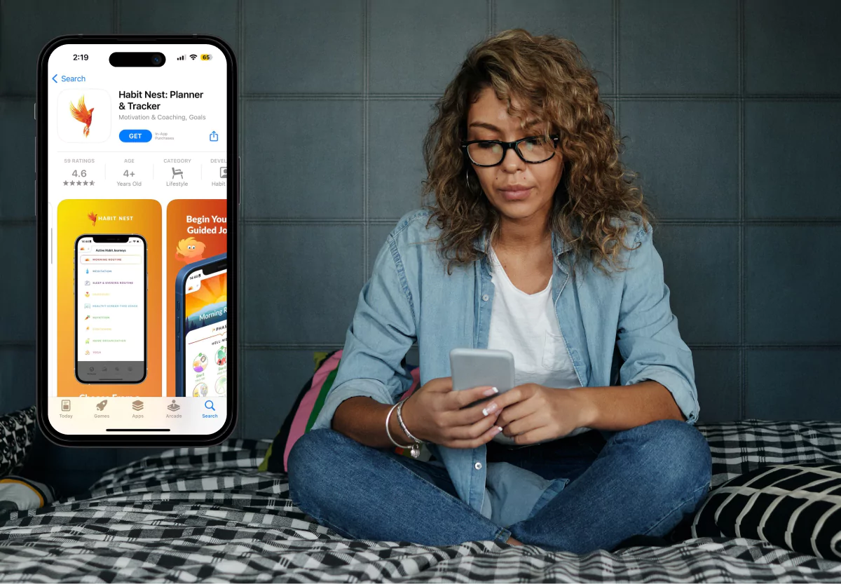 a woman using the habit nest app