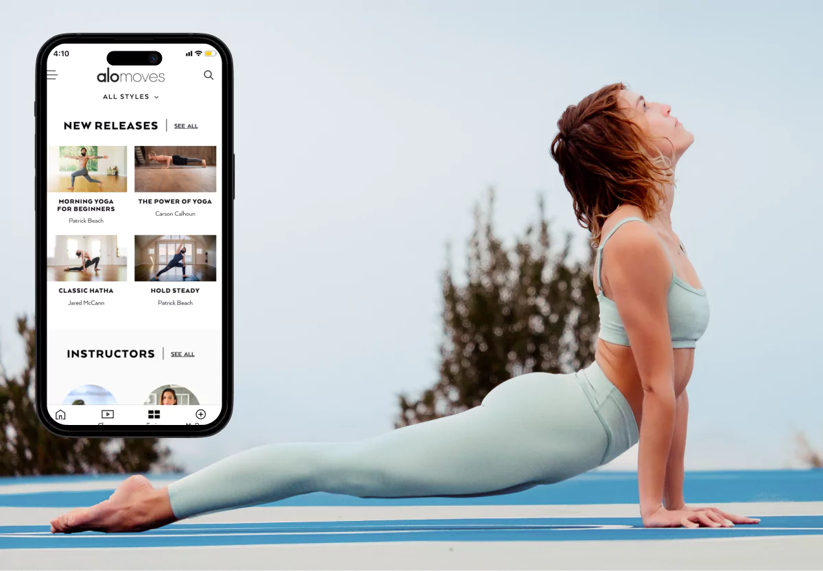 someone doing yoga with the alo moves app