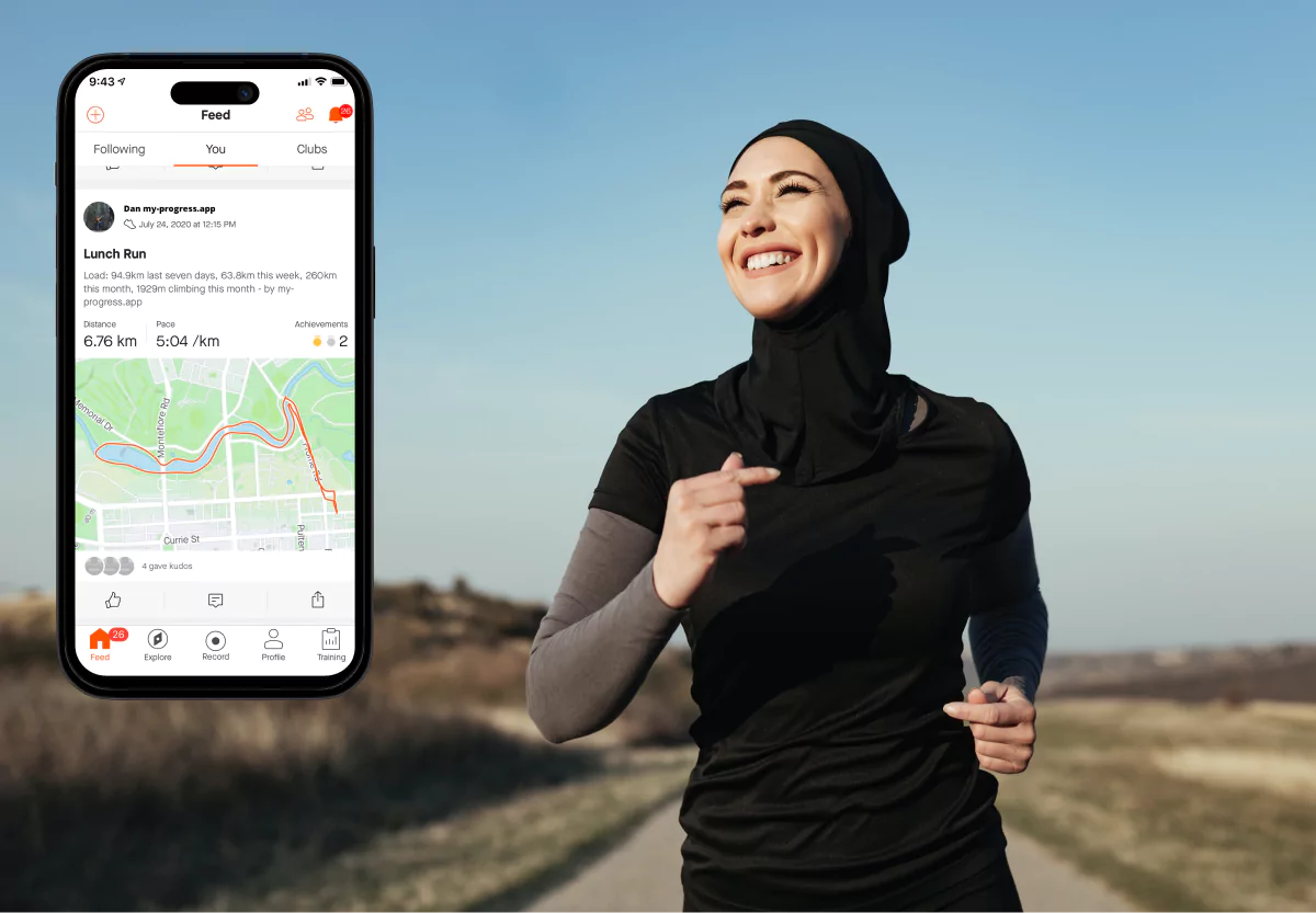 a woman running with the strava app