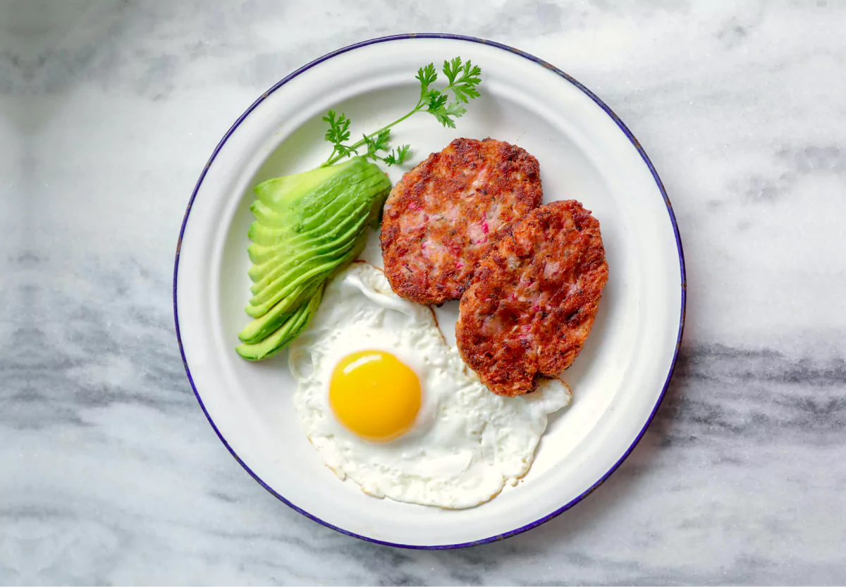 avocado, egg, and meat dish