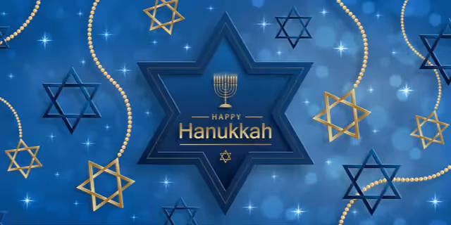 A star of David with words inside "Happy Hanukkah"