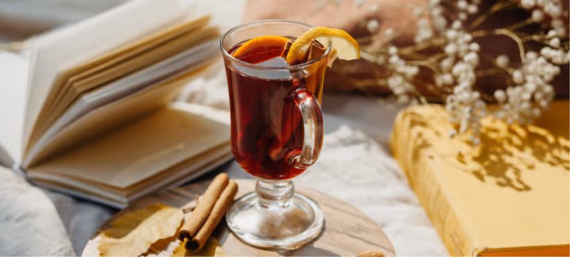 a glass cup of cinnamon tea