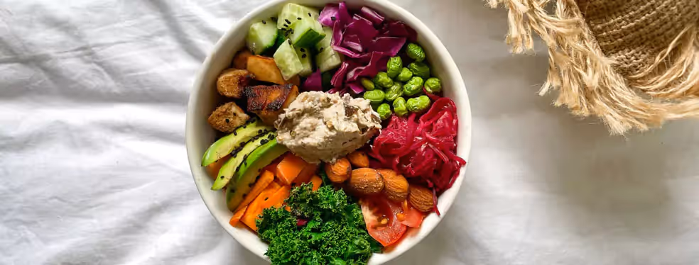 a bowl of fruits and veggies