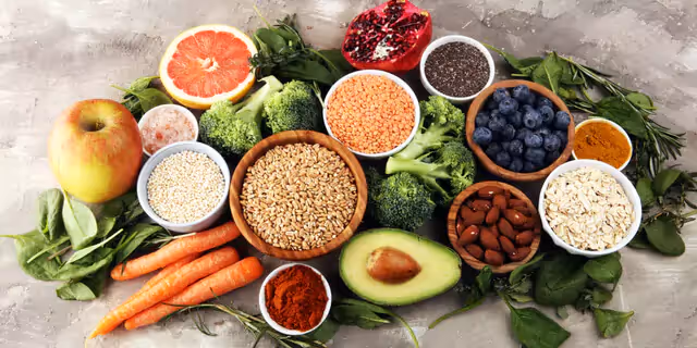 fruits, veggies, nuts, berries and beans