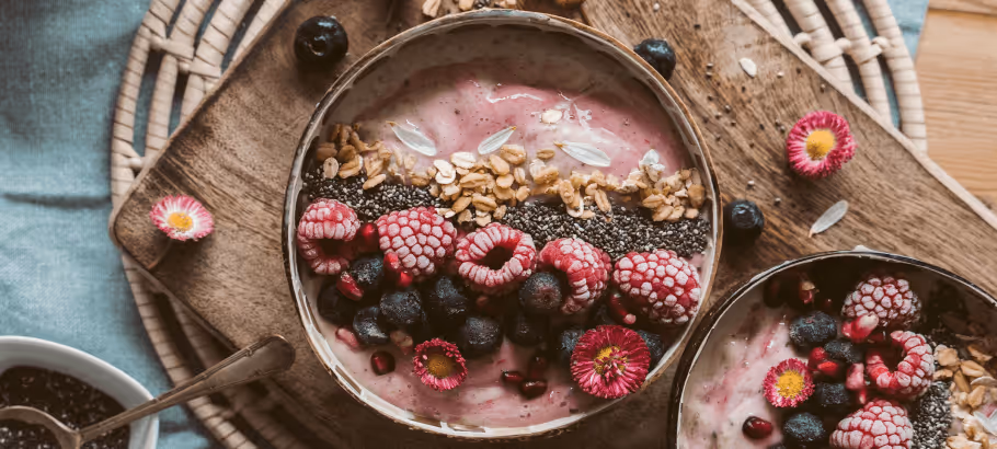 a gluten free smoothie bowl with fruit and nuts