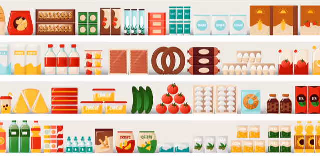 shelves with produce in the grocery