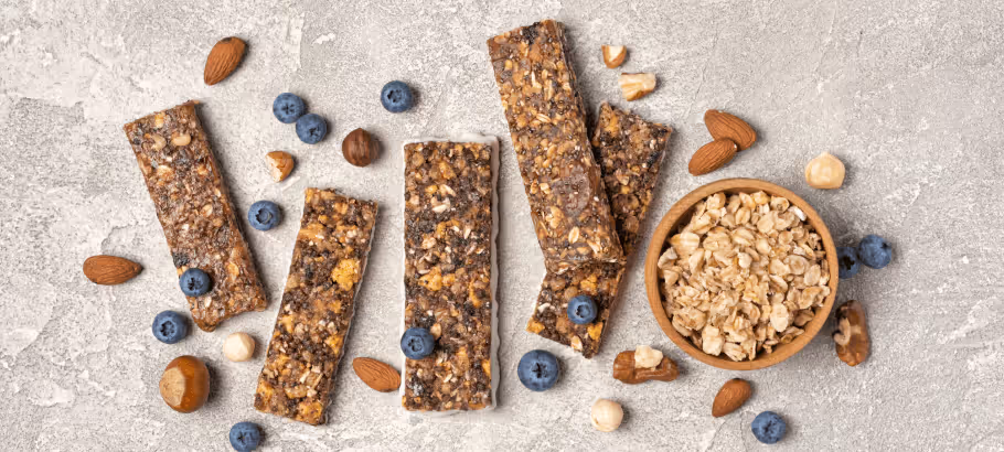 Various snack bars on a white backdrop