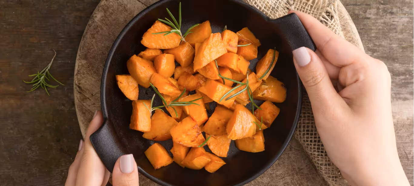 a bowl of cooked sweet potatoes