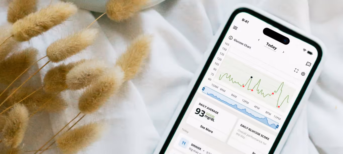 the nutrisense app with a glucose curve
