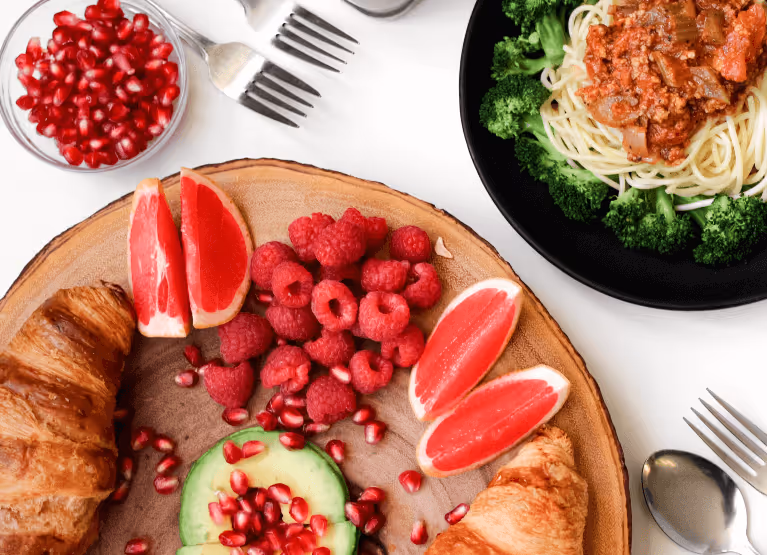 a plate of colorful fruit