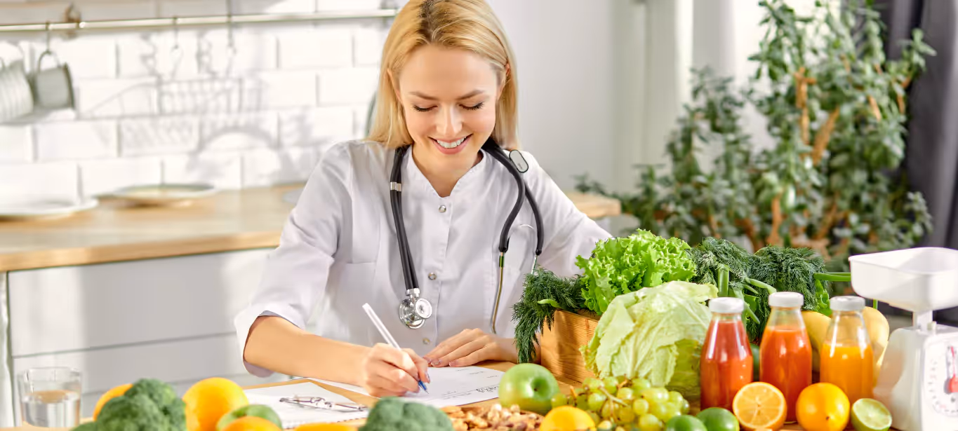 a female dietitian working at her desk
